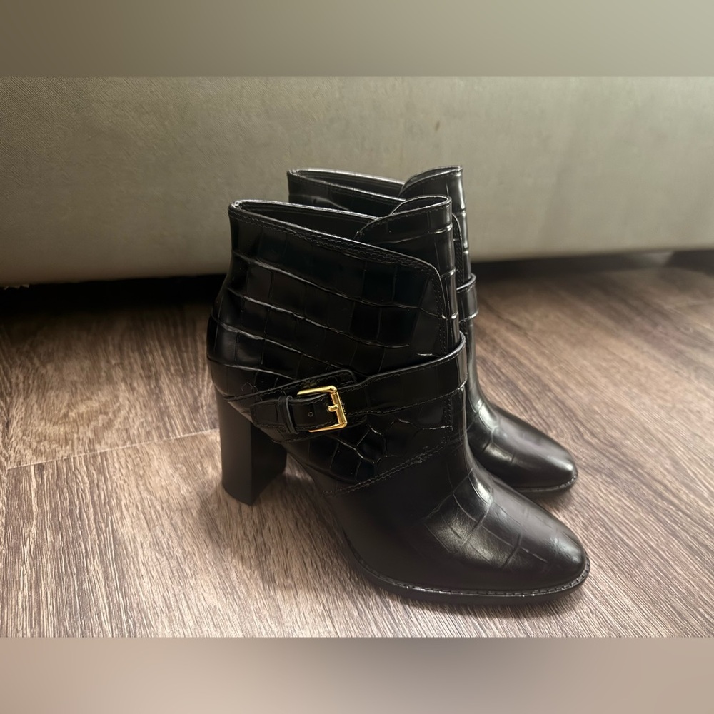 D60: Ralph Lauren Black Heeled Boots with Straps (NEW NEVER USED)